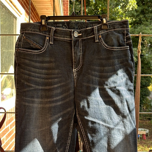 Wrangler Q-Baby No Gap Waistband Denim Dark Blue Jeans Embroidered Pockets 9/10 - Picture 3 of 16